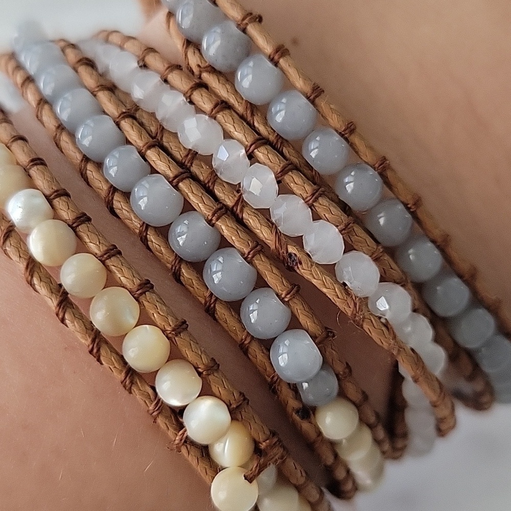 Layered Multi-Color Beaded Button-Closure Bracelet, Boho Stack - Picture 4 of 5